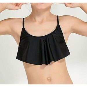 Girls Black Bikini Swimsuit Ruffle Flounce Top Tankini - Size 13-14Y,  NWOT
